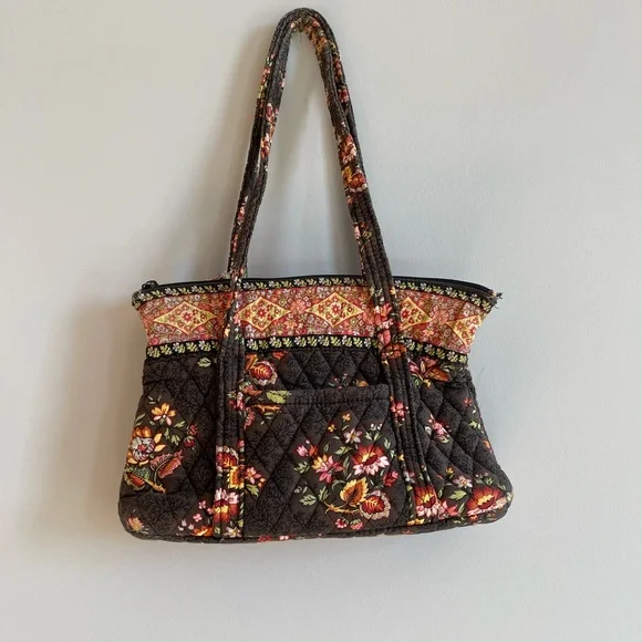 Vera Bradley Brown and Pink Floral Quilted Shoulder Bag - Picture 4 of 6